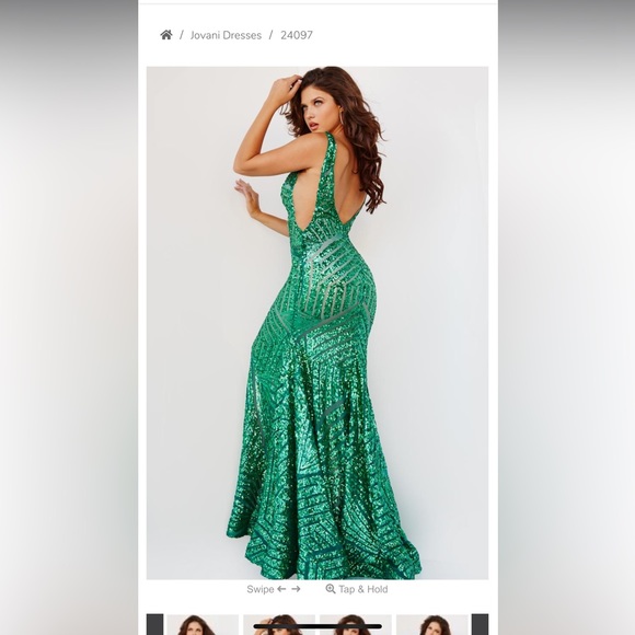 Jovani green sequin gown prom dress size 20 stretch - Picture 2 of 4